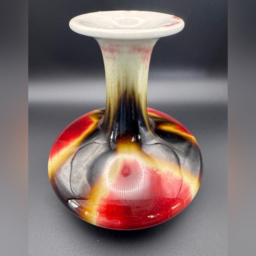 RARE 19C Chinese Handmade Oxblood Red Flambe Vase Handmade Antique Sang De Boeuf